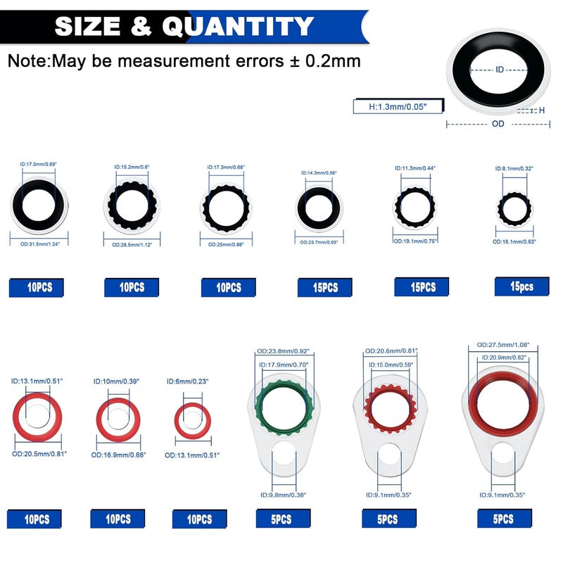 Daptemn 390 PCS Air Conditioning Compressor O Rings and 120 PCS A/C Sealing Washers Kit, 30 Size Air Conditioning Compressor Port Gasket, Repairs Automotive Air Conditioning Systems Bonded Washer - Image 2